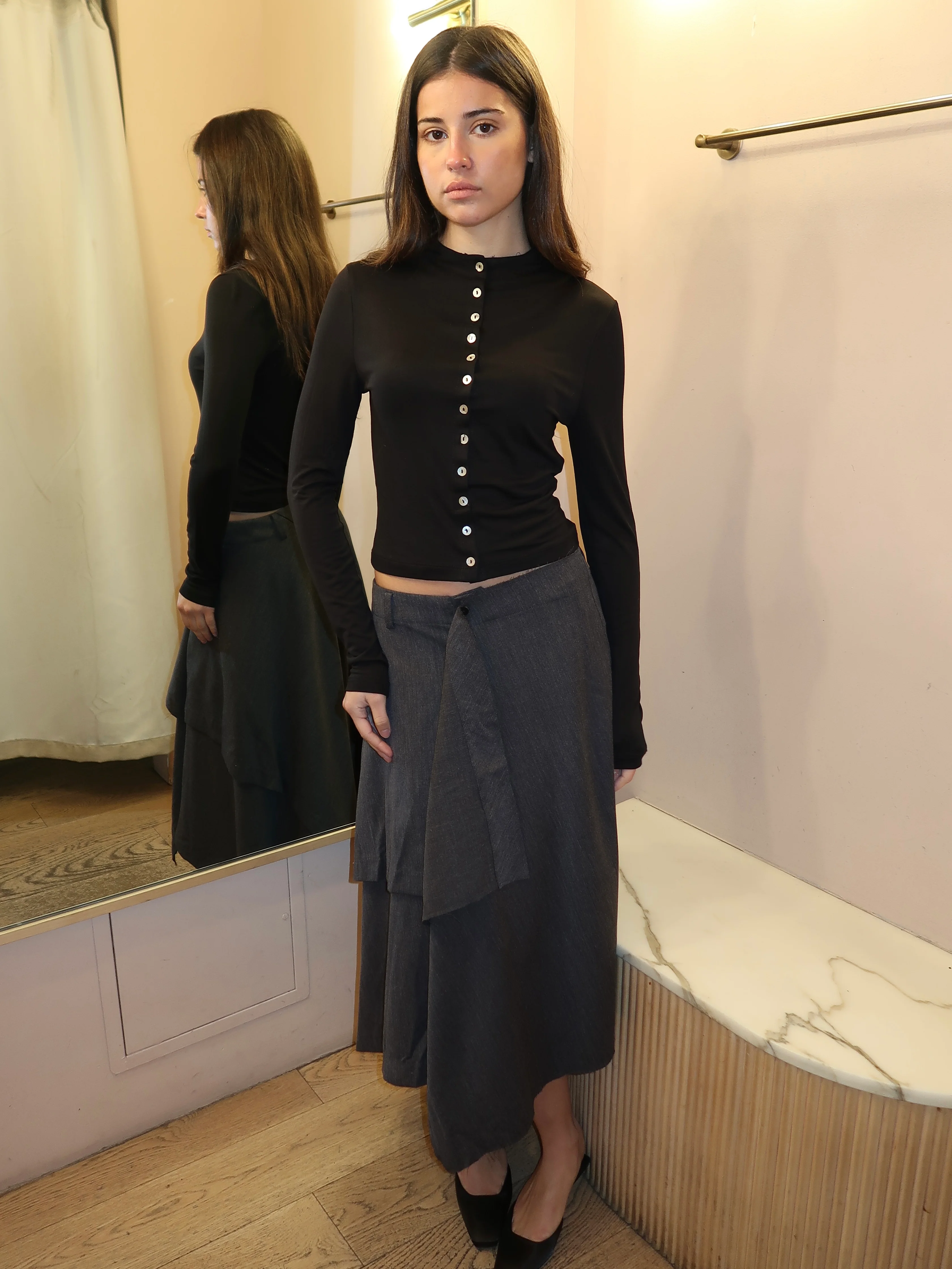 Tovah Asym Midi Skirt in Charcoal - Image 4
