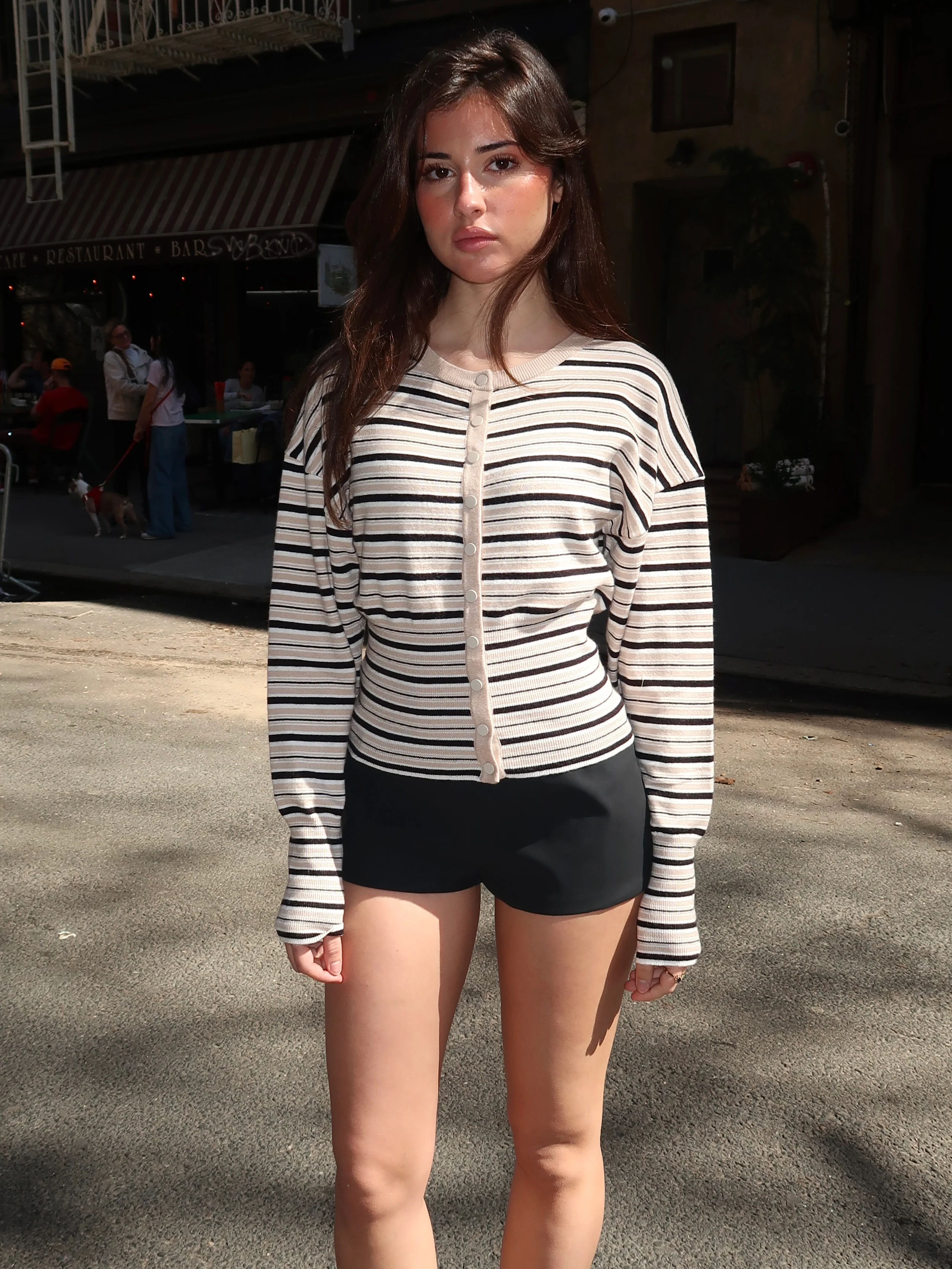 Turner Cardi in Tan Multi Stripe