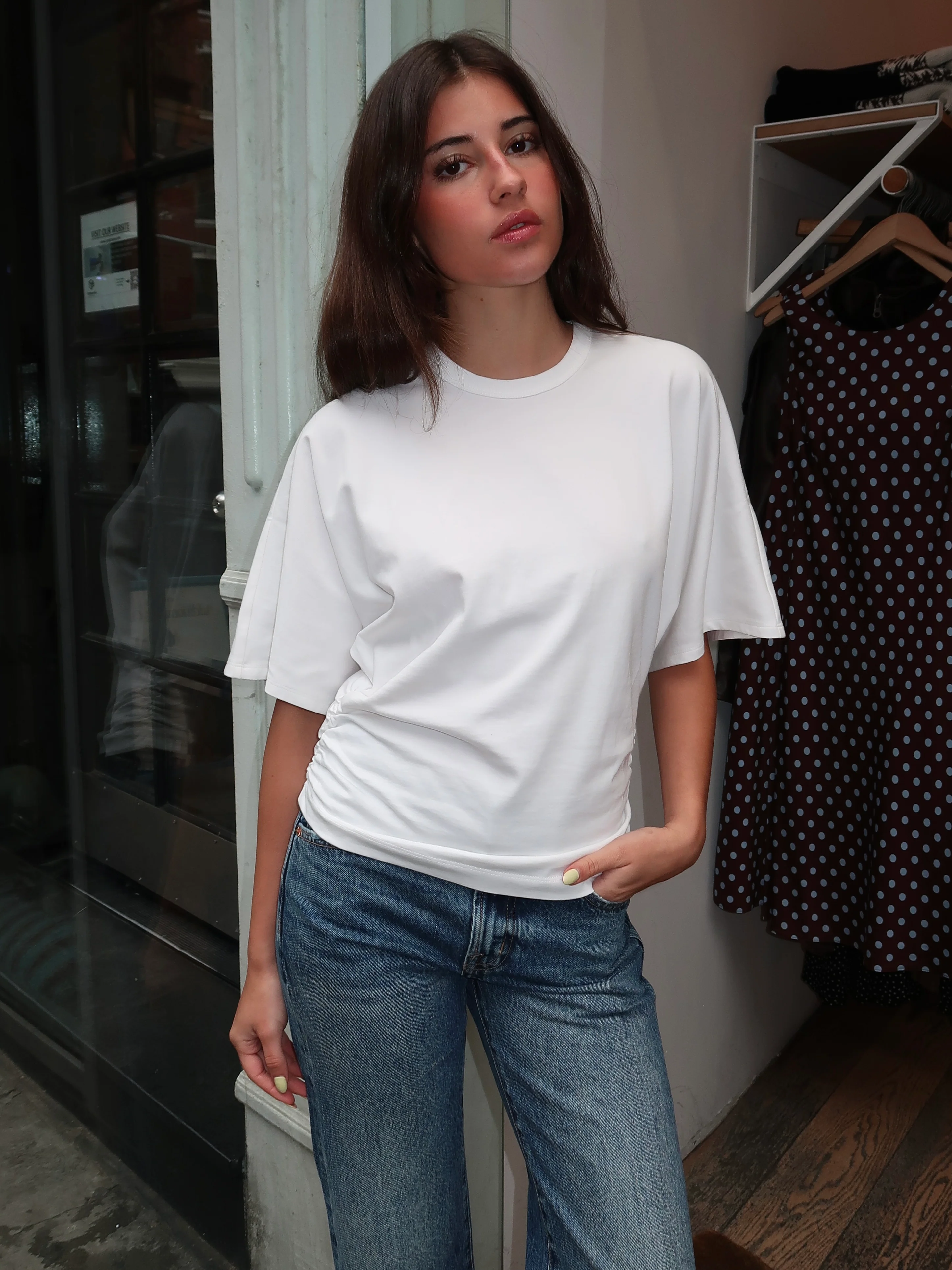 Veronica Kimono Sleeve Cinched Tee in Le Blanc - Image 4