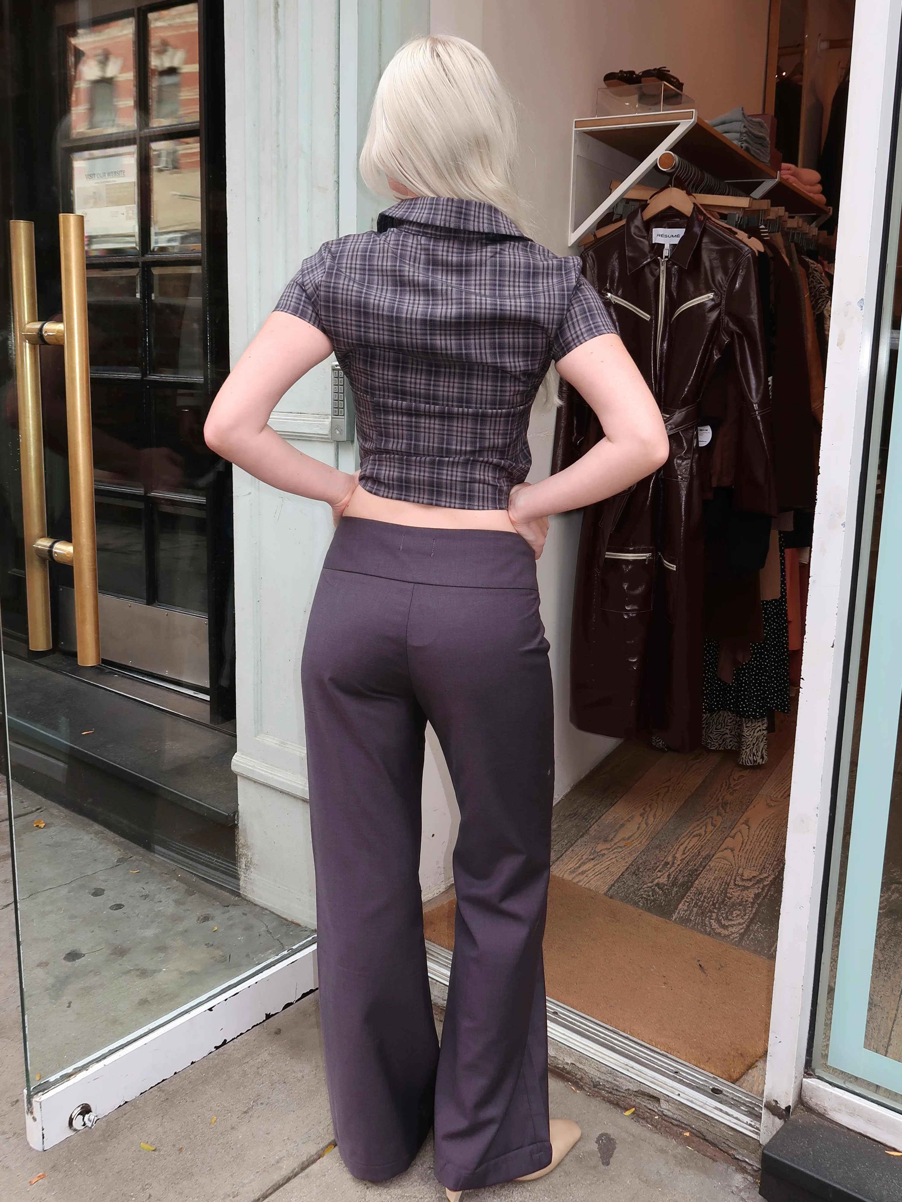 Viola Low Rise Flared Trousers in Charcoal - Image 3