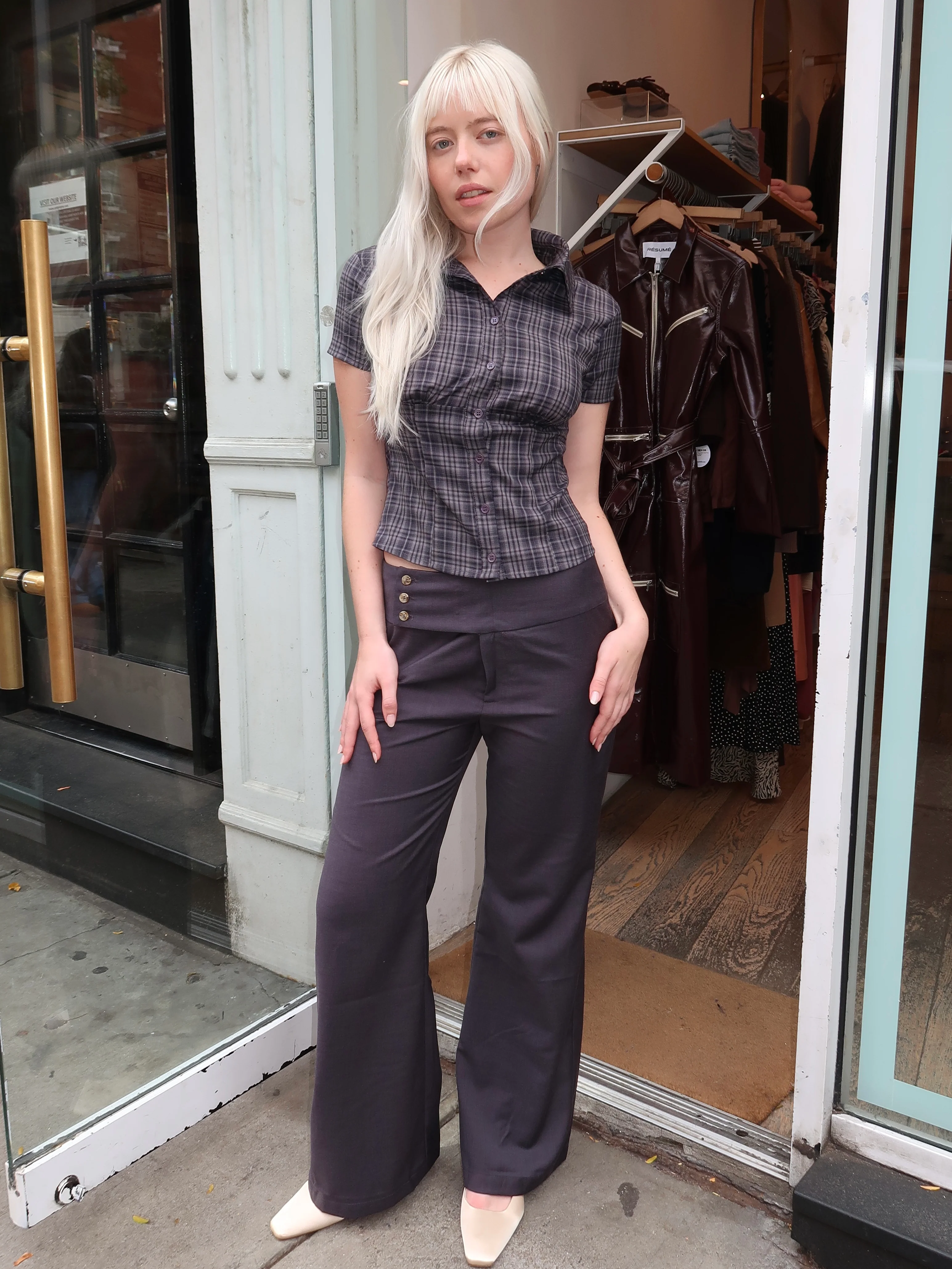 Viola Low Rise Flared Trousers in Charcoal - Image 4