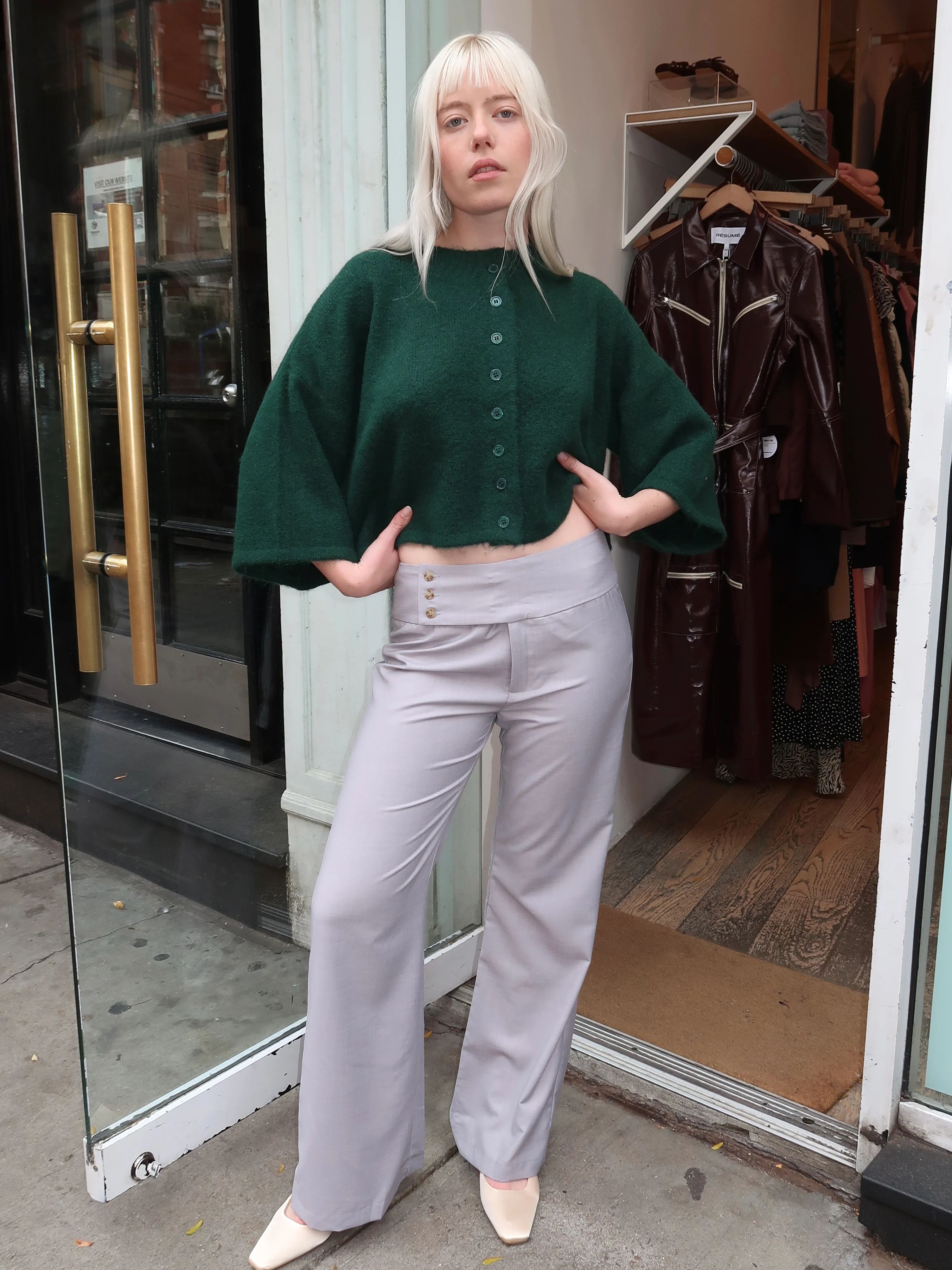 Viola Low Rise Flared Trousers in Light Grey