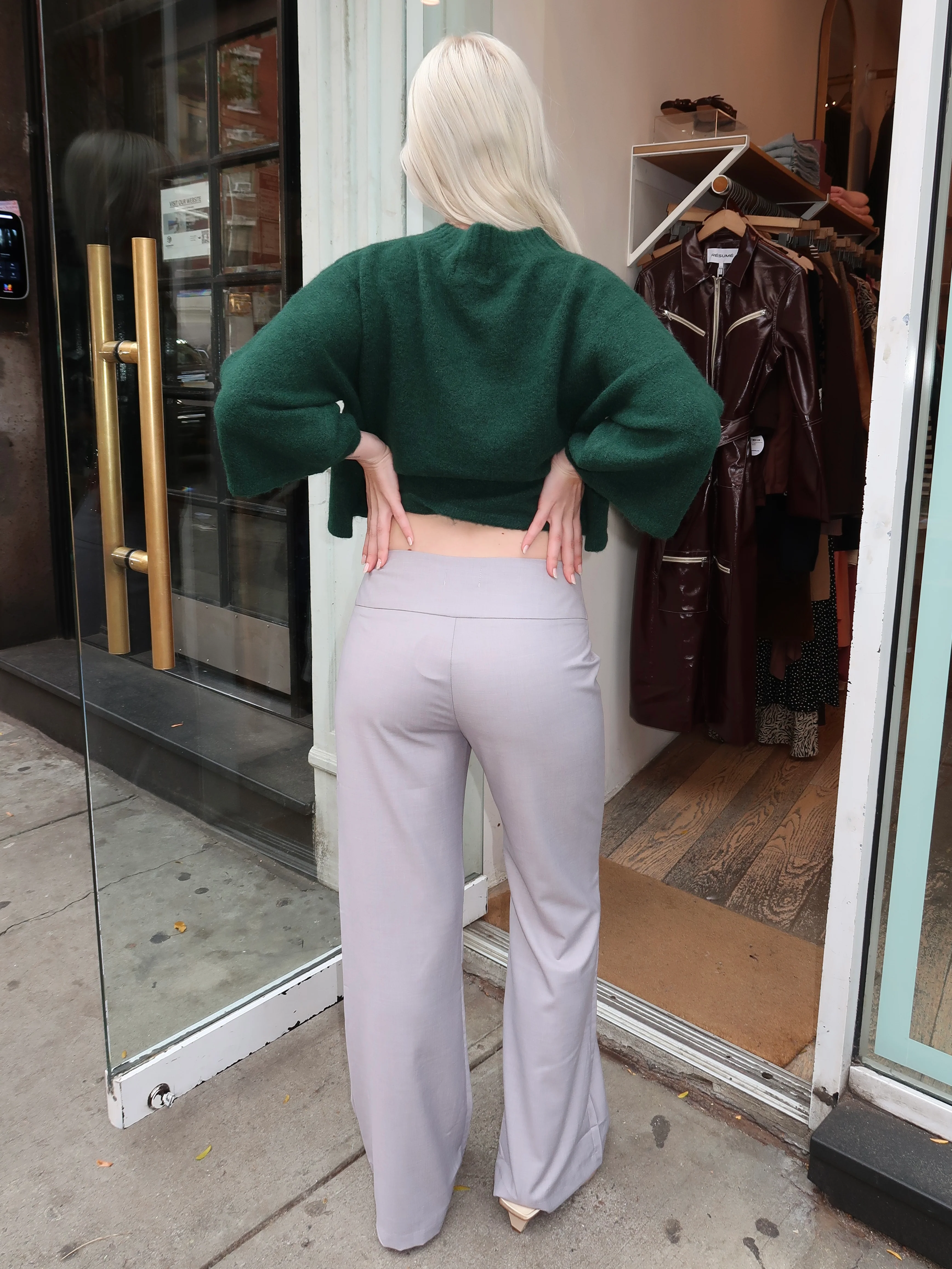 Viola Low Rise Flared Trousers in Light Grey - Image 3
