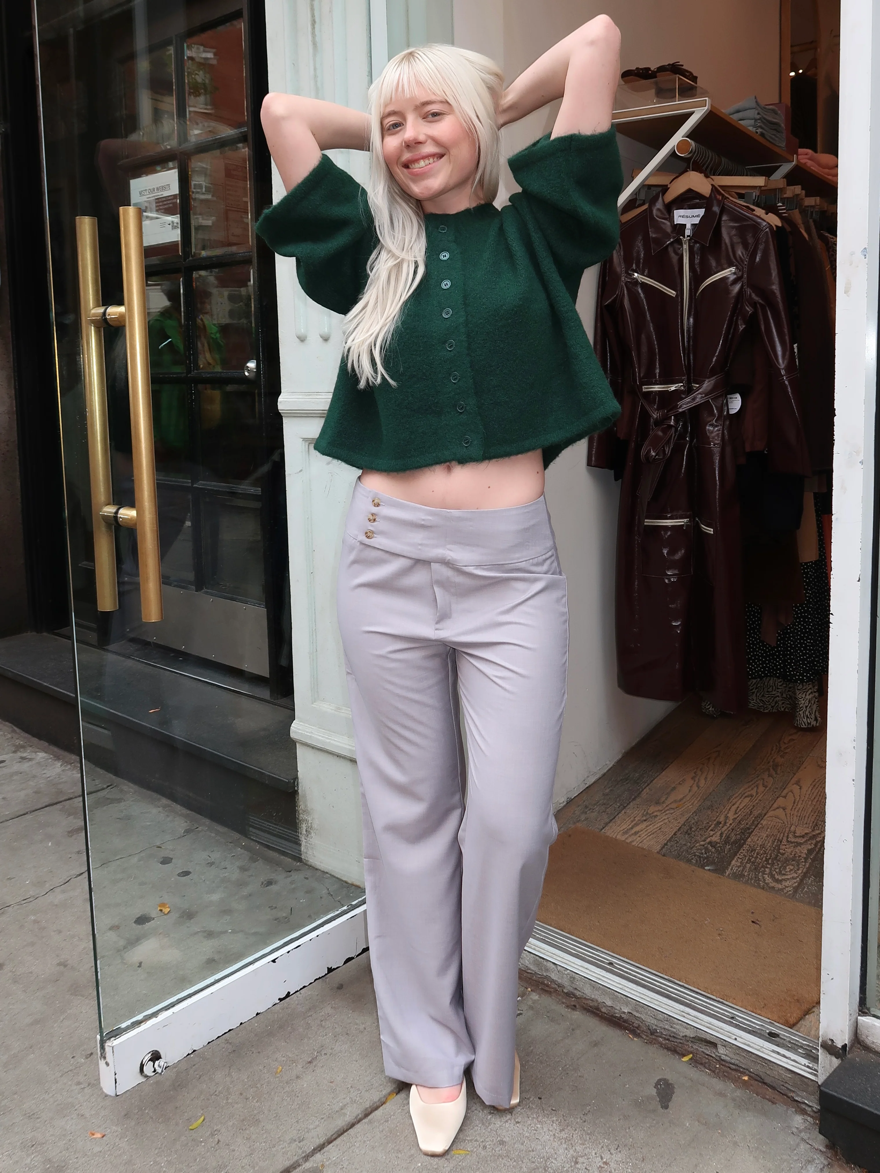 Viola Low Rise Flared Trousers in Light Grey - Image 4