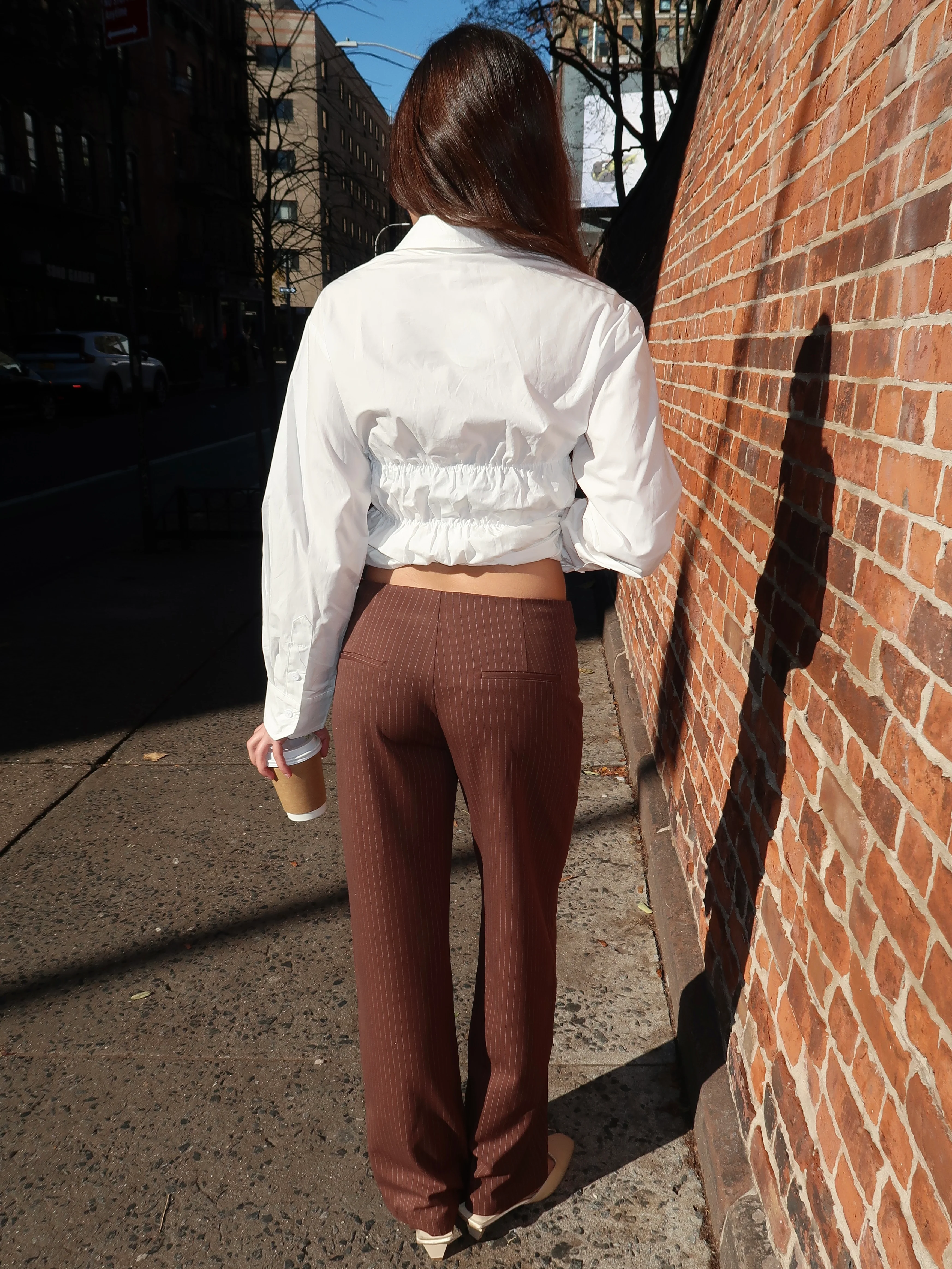 Yolanda Striped Low Rise Pants in Brown - Image 3