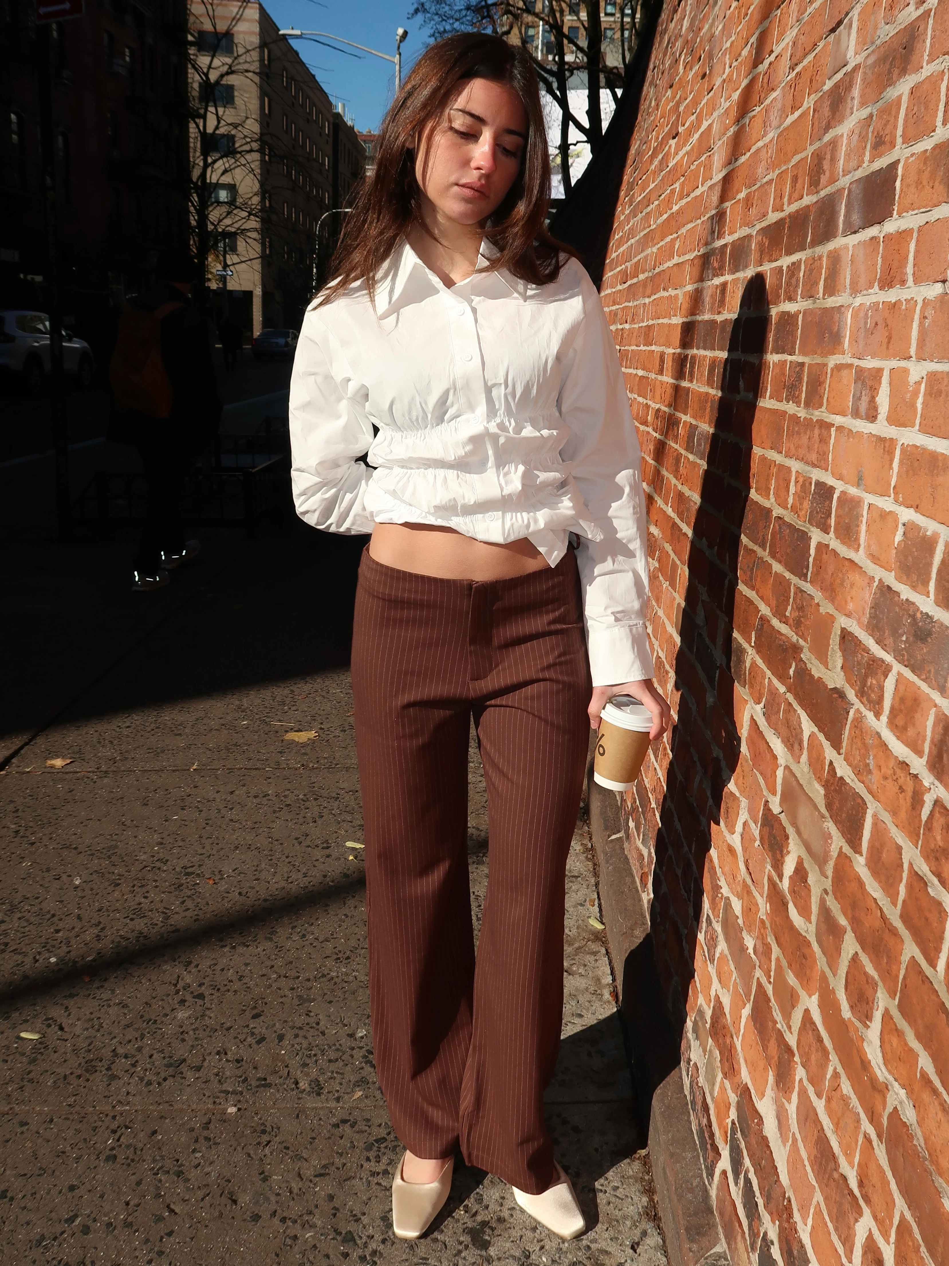 Yolanda Striped Low Rise Pants in Brown - Image 4