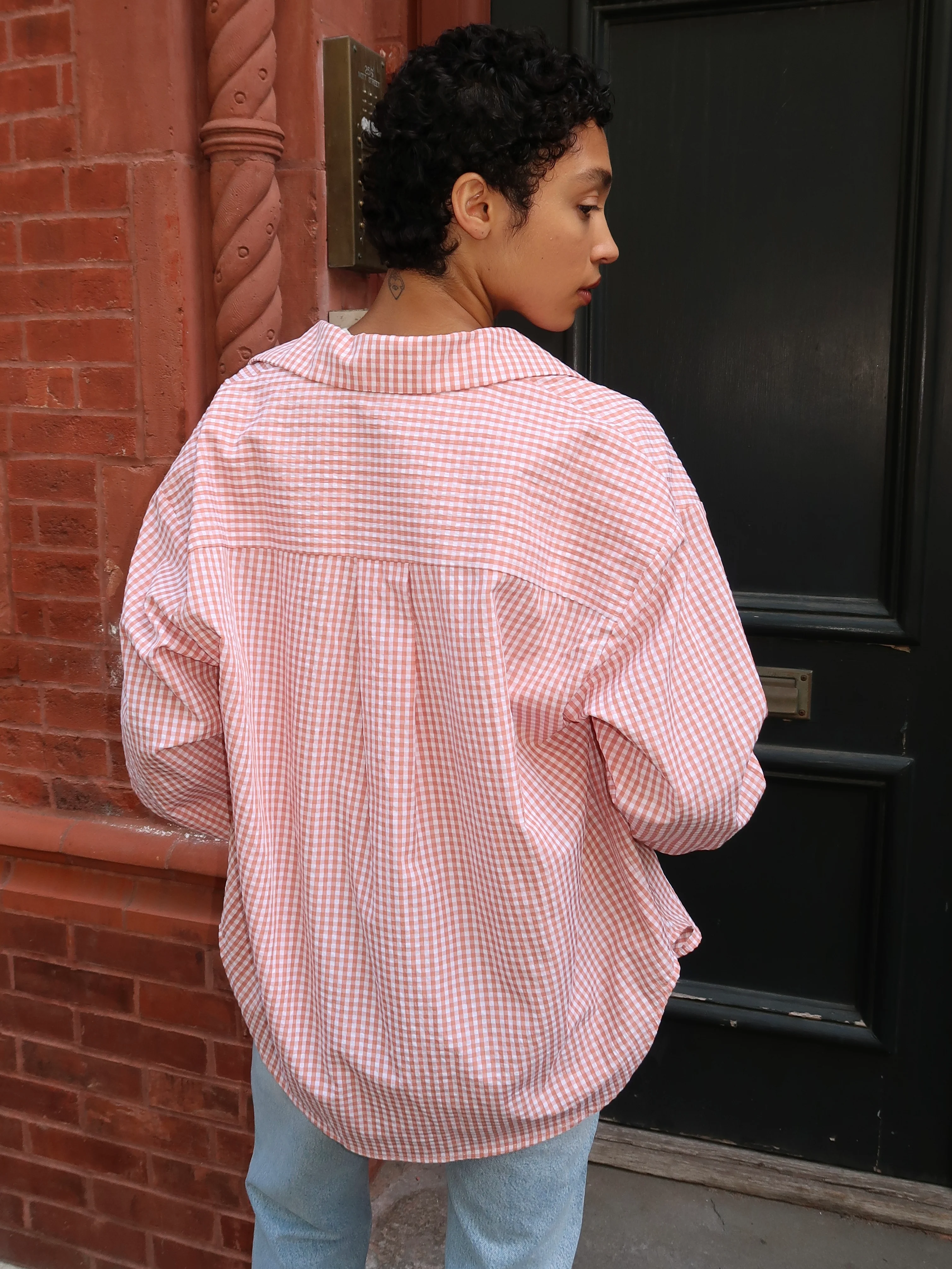 Yulissa Button Down Long Sleeve in Tomato Gingham - Image 3