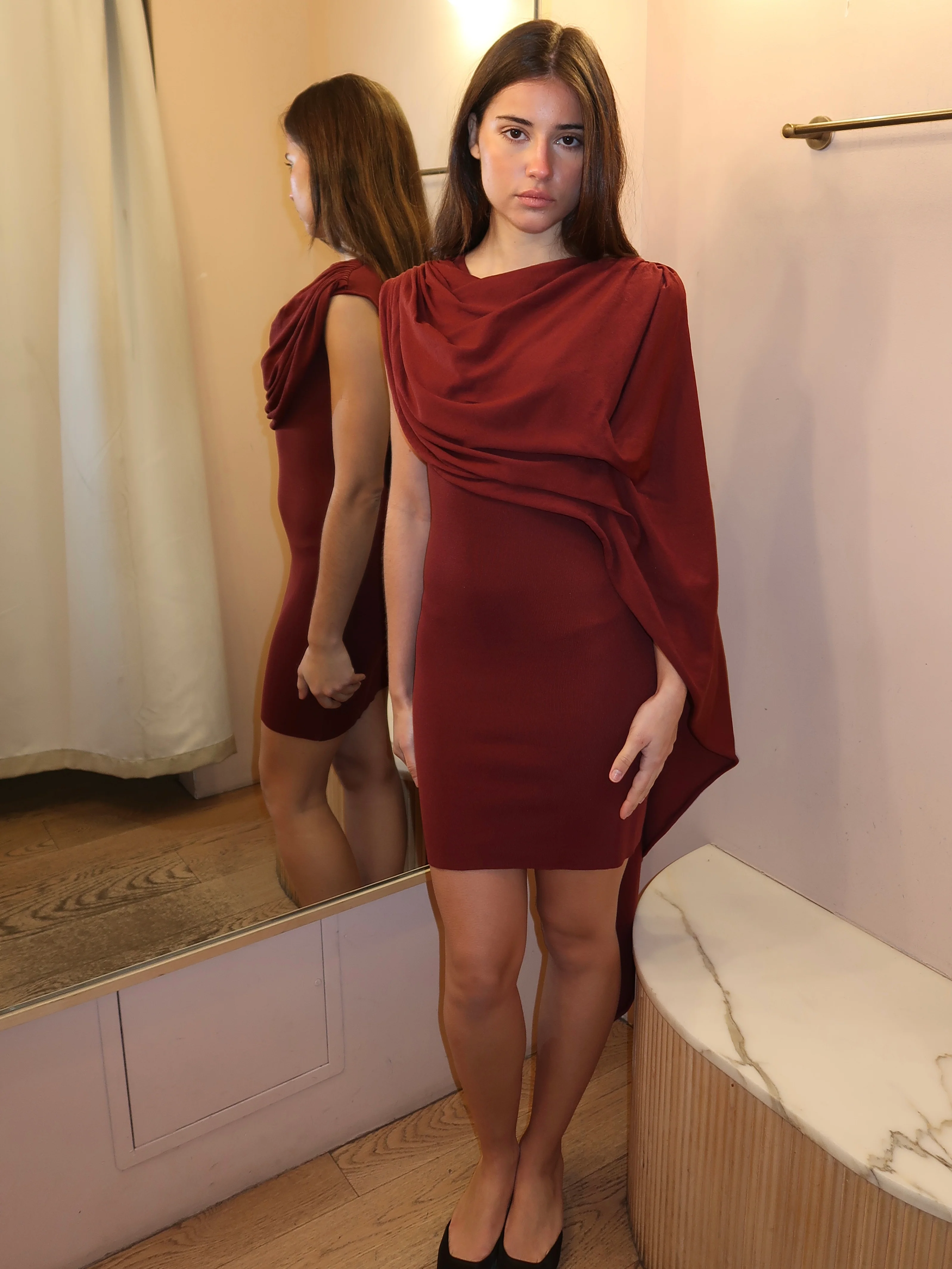 Zaria Scarf Mini Dress in Wine