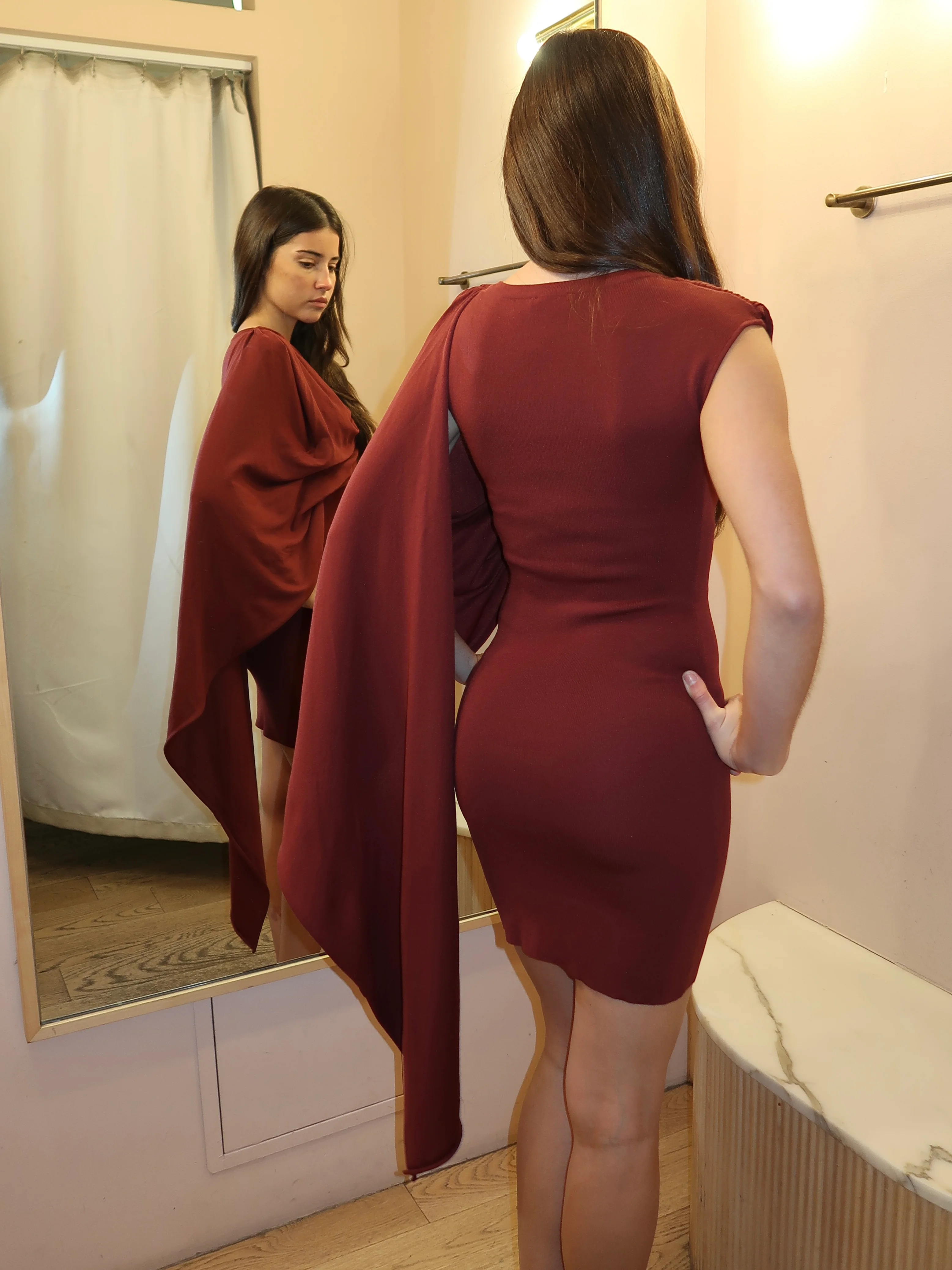 Zaria Scarf Mini Dress in Wine - Image 3