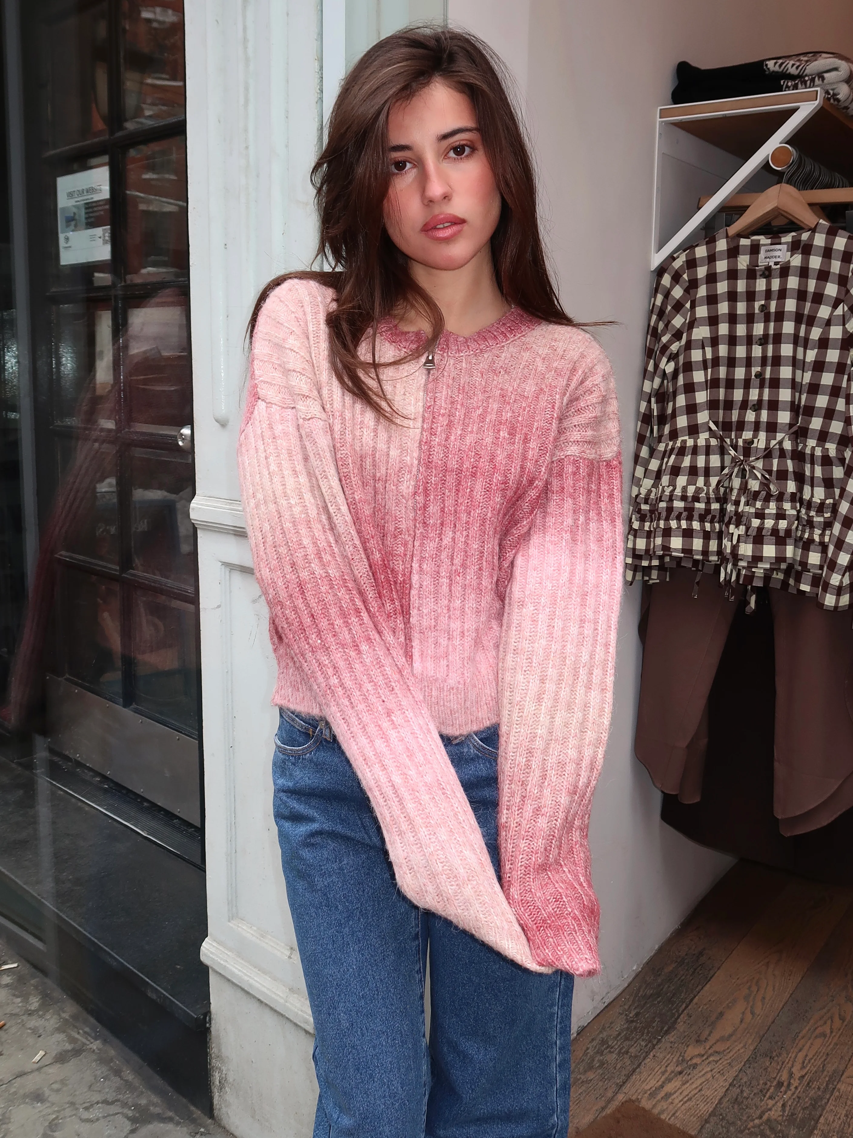 Zelda Sweater Zip Up in Rose Multi - Image 2