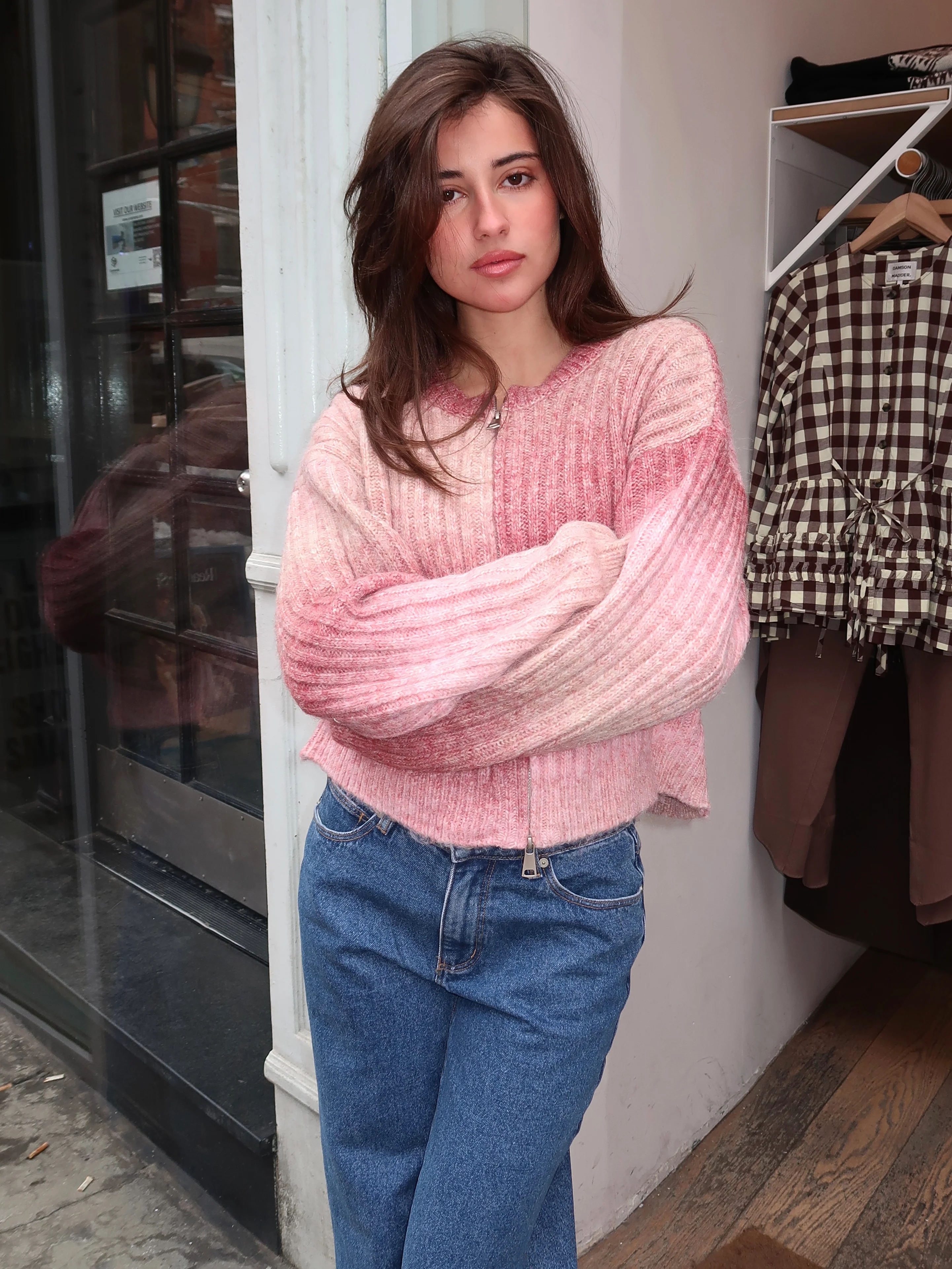 Zelda Sweater Zip Up in Rose Multi - Image 4